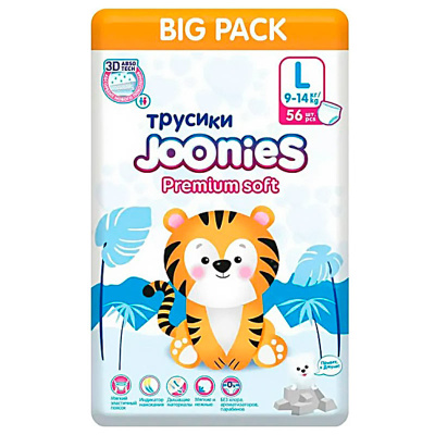 Подгузники трусики Premium Soft L 9-14 кг 56 штук Joonies 94091 1